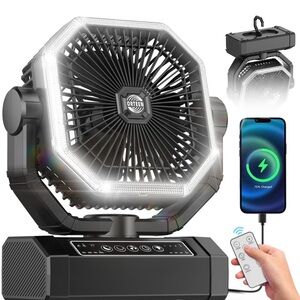 ORTEEN Portable Octagonal LED Camping Fan - Black